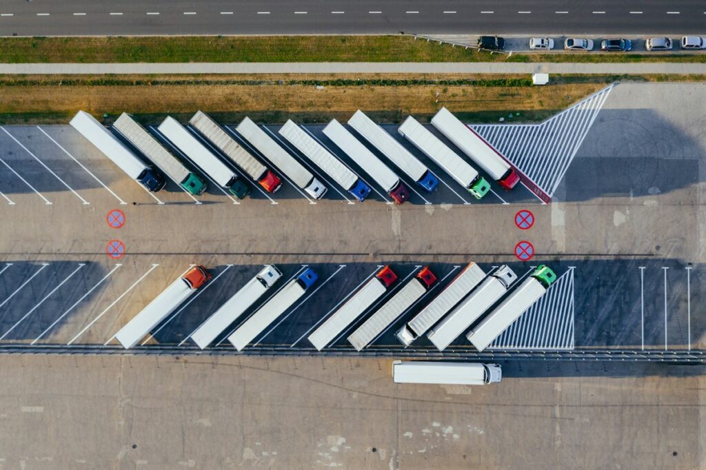 Freight emissions reporting for a fleet of HGV trailers parked at a distribution depot